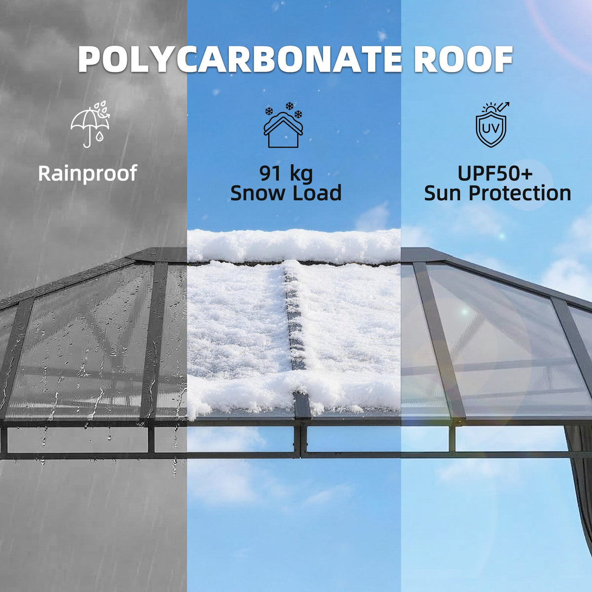 3 x 4 m Hardtop Gazebo with Polycarbonate Roof and Curtains, Dark Grey — product view 6