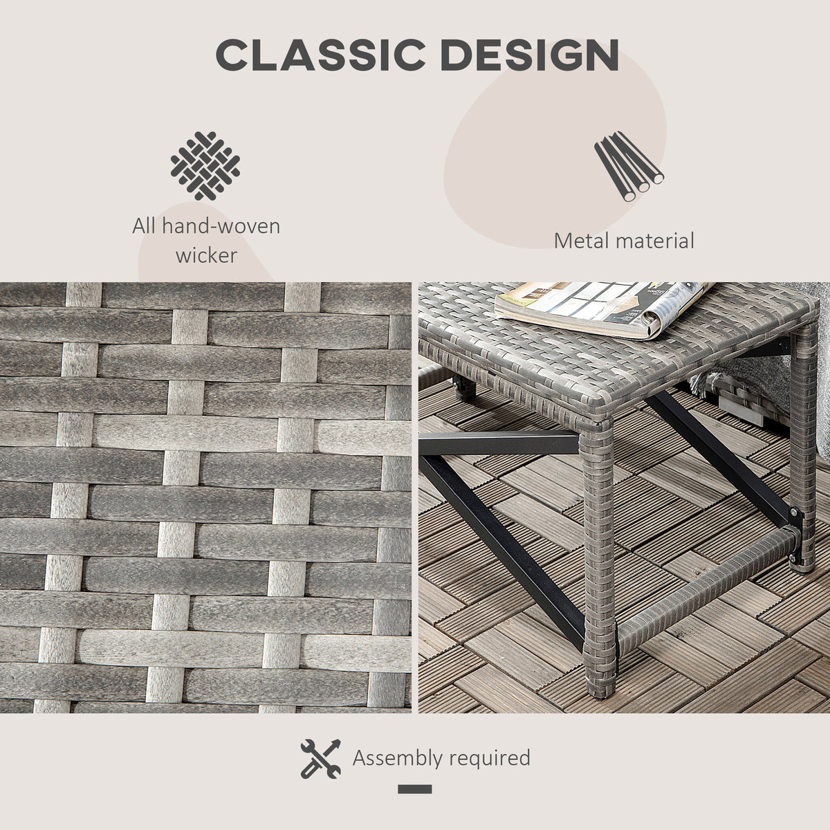 Patio Wicker End Table with Full Woven Top, Mixed Grey — product view 6