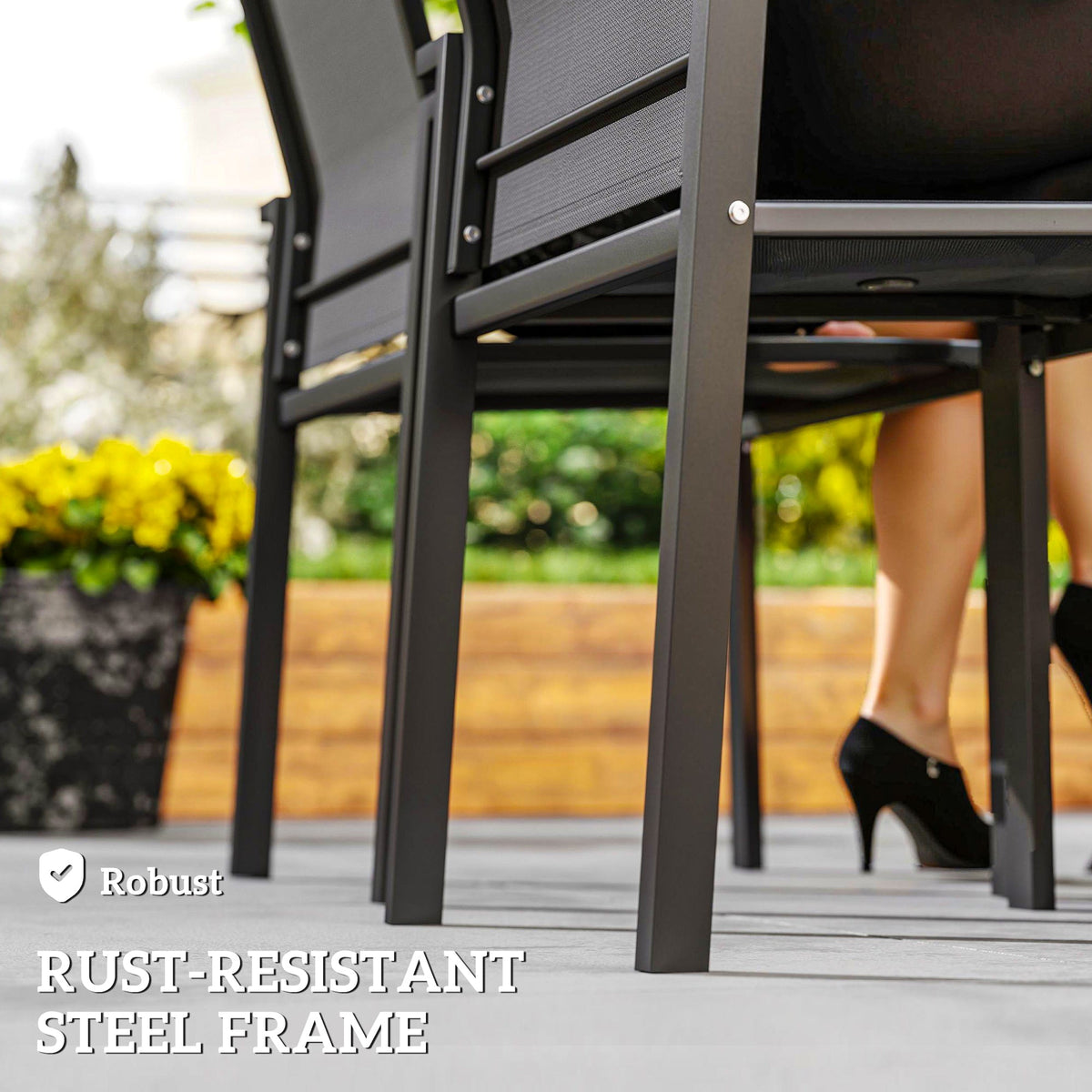 Set of 2 Stackable Patio Dining Chairs with Mesh Seat, Dark Grey — product view 7