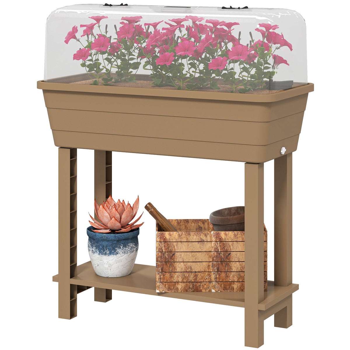 41L Self-Watering Raised Garden Bed with Lid and Shelf, Brown — product view 2