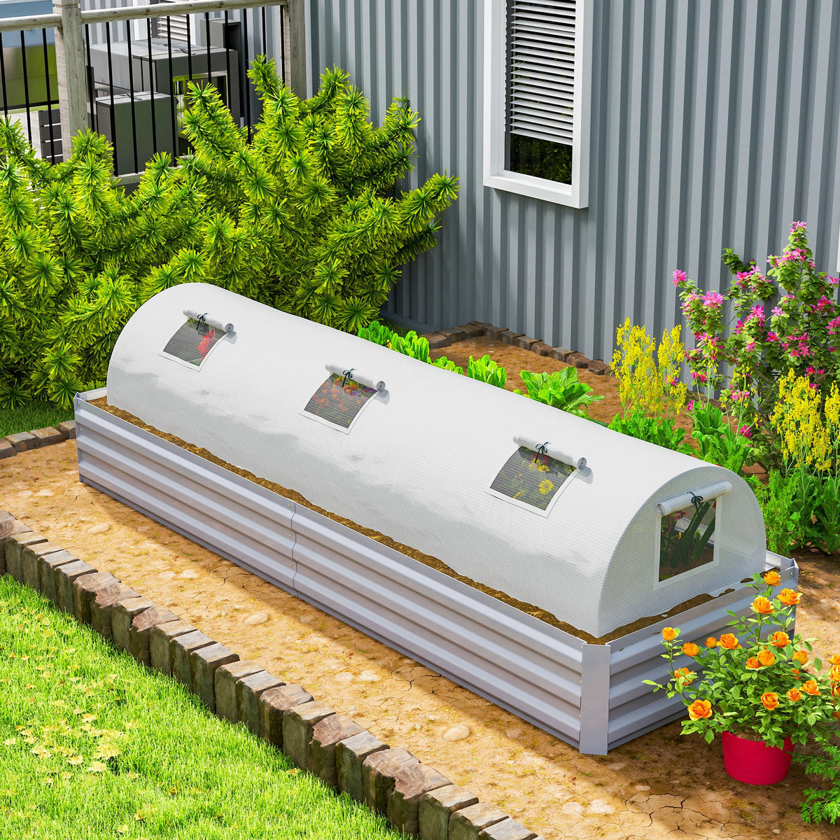 10' x 3' x 2' Portable Mini Greenhouse with 5 Mesh Windows, White — product view 3
