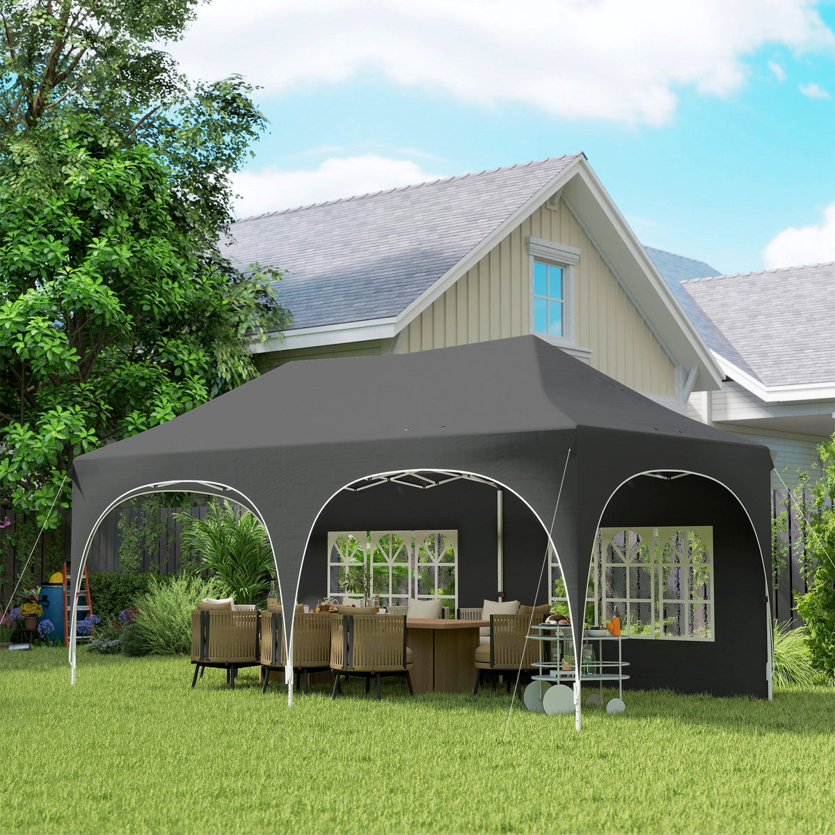 3 x 6m Pop Up Gazebo with Sides, Sandbags & Windows, Dark Grey — product view 4