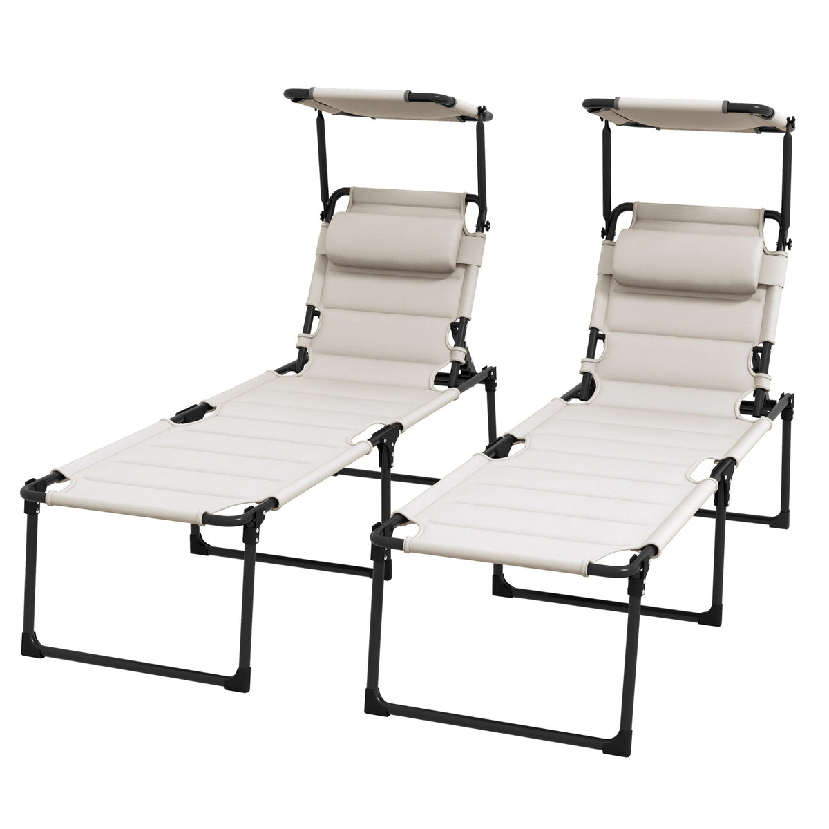 2-Piece Outdoor Lounge Chairs with Sunshade and Pillow, Cream White — product view 2