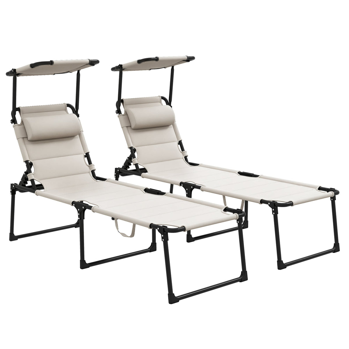 2-Piece Outdoor Lounge Chairs with Sunshade and Pillow, Cream White — product view 1