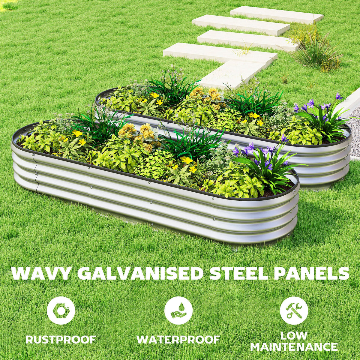 2pcs 6 x 2 x 1 ft Galvanized Raised Garden Beds, Silver — product view 7