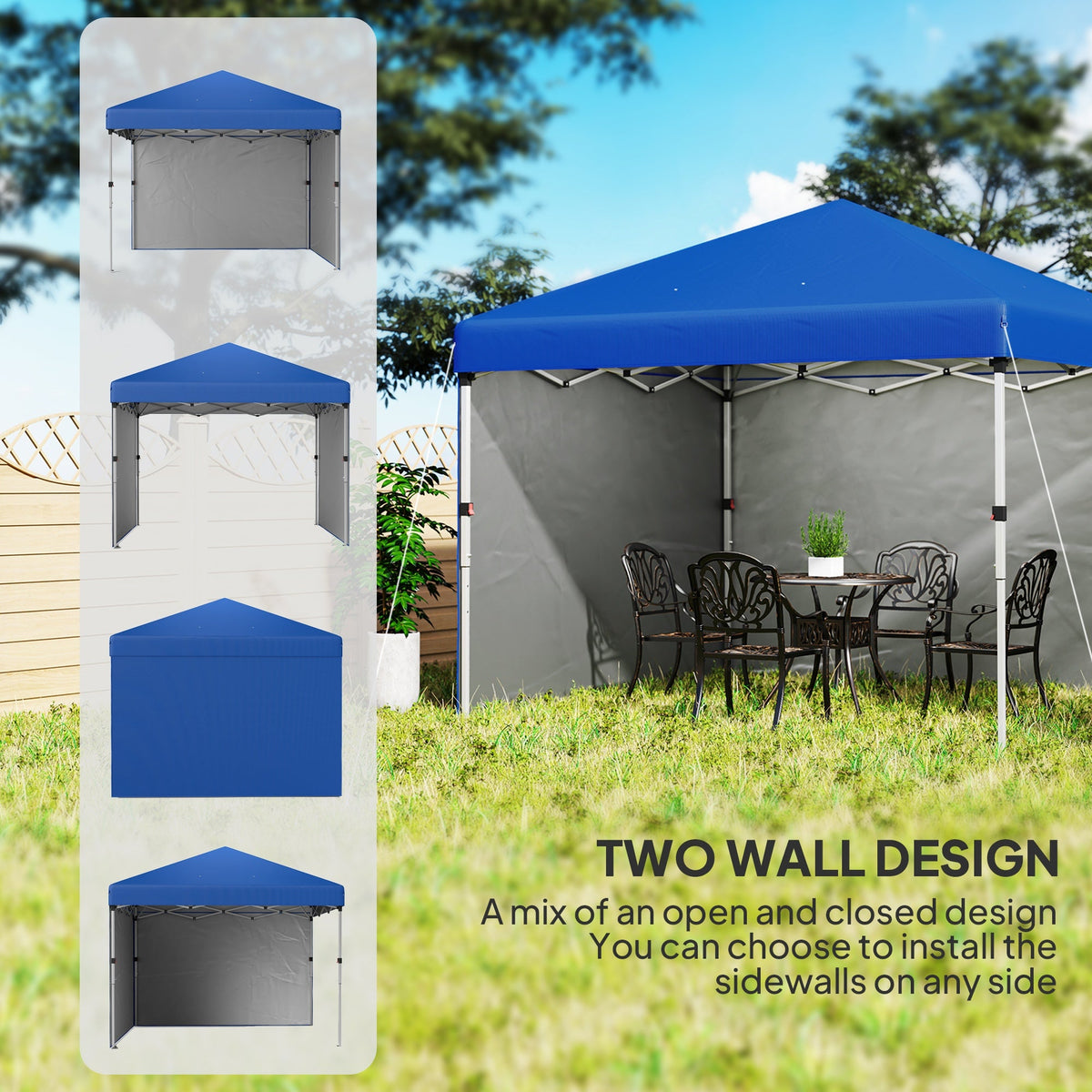 3 x 3m Pop Up Gazebo with 2 Sidewalls, Weight Bags & Wheeled Bag, Blue — product view 6
