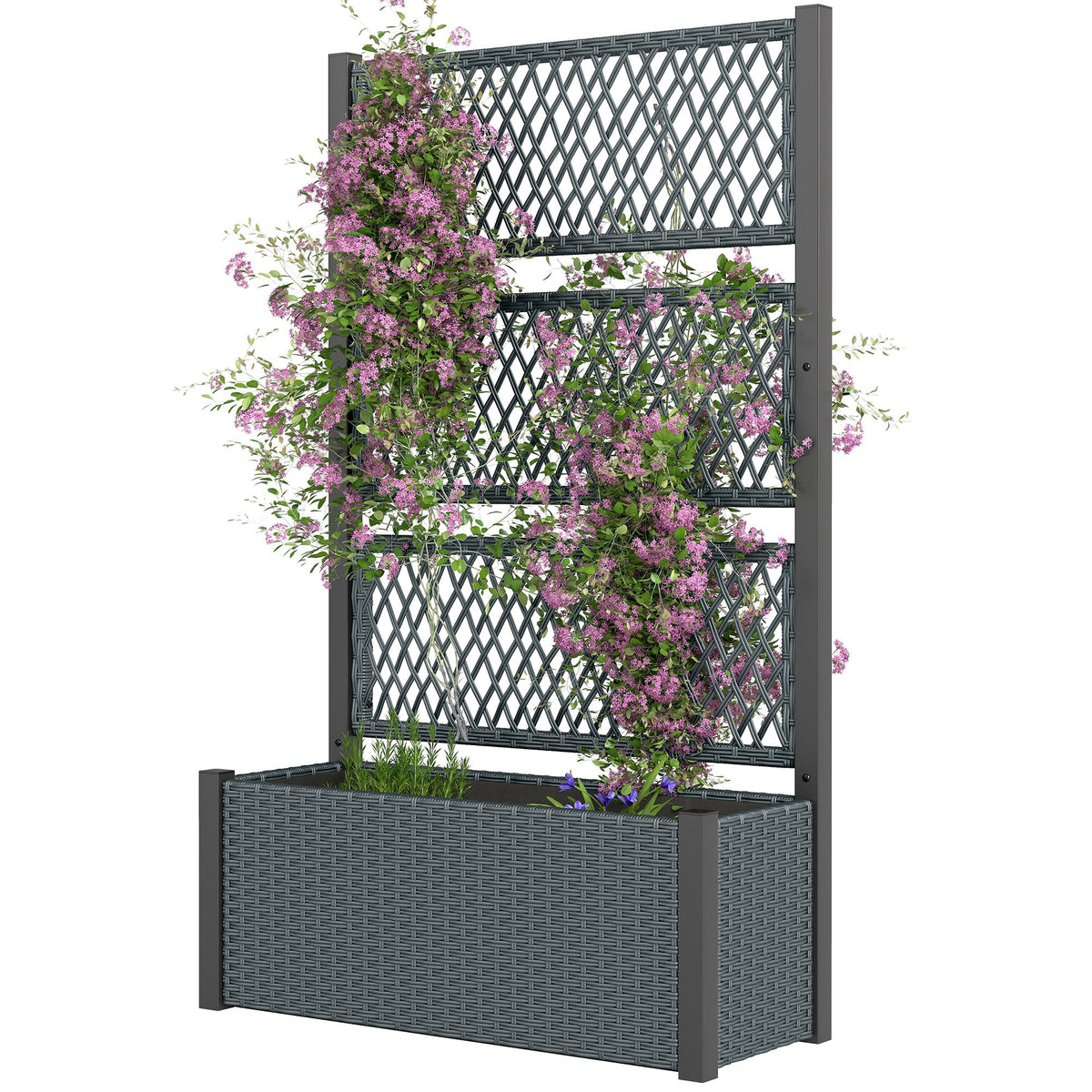 58" Wicker Outdoor Planter with Trellis and Privacy Screen, Dark Grey — product view 2