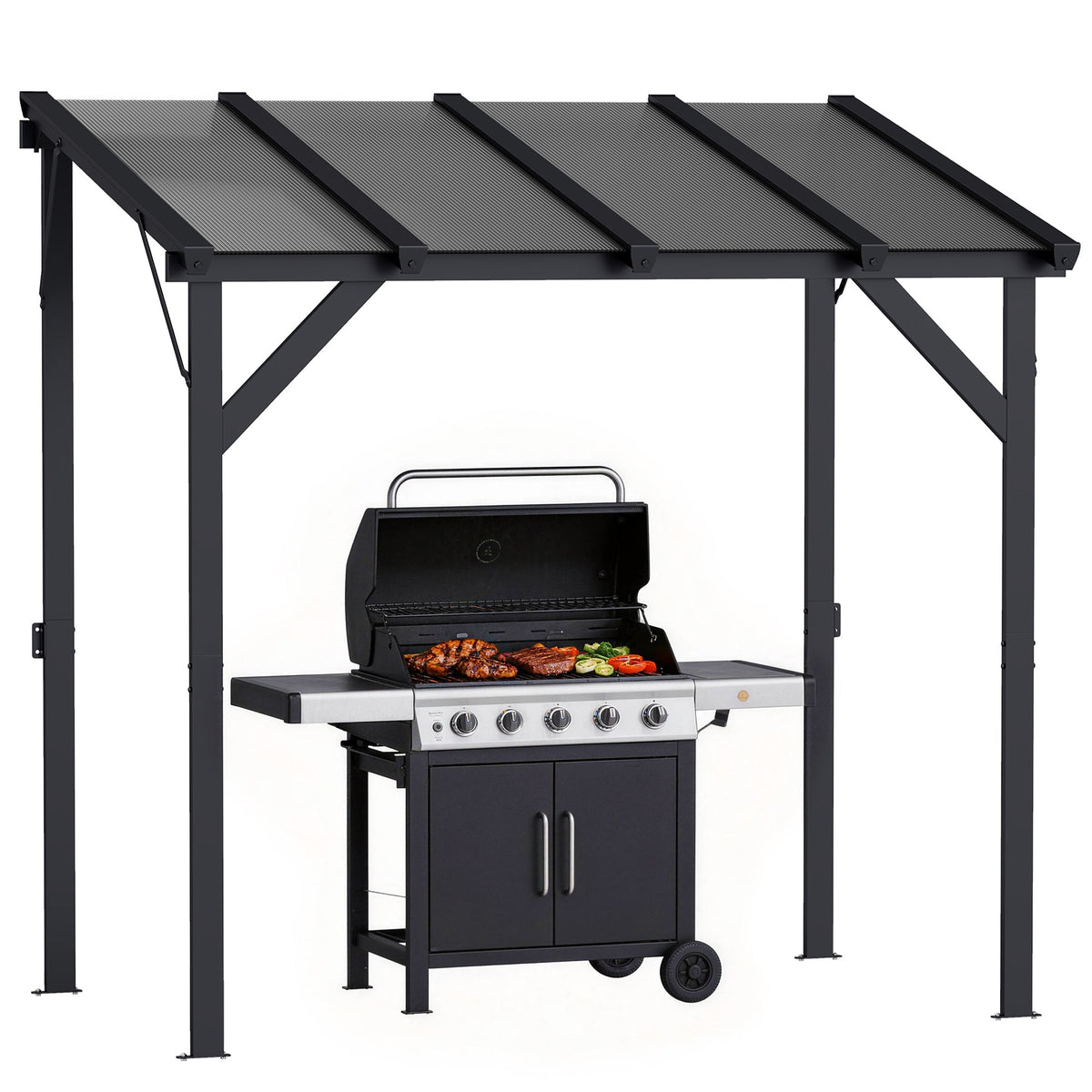 8' x 5' Hardtop Grill Gazebo with Polycarbonate Roof and Steel Frame, Wall-Mounted — product view 1