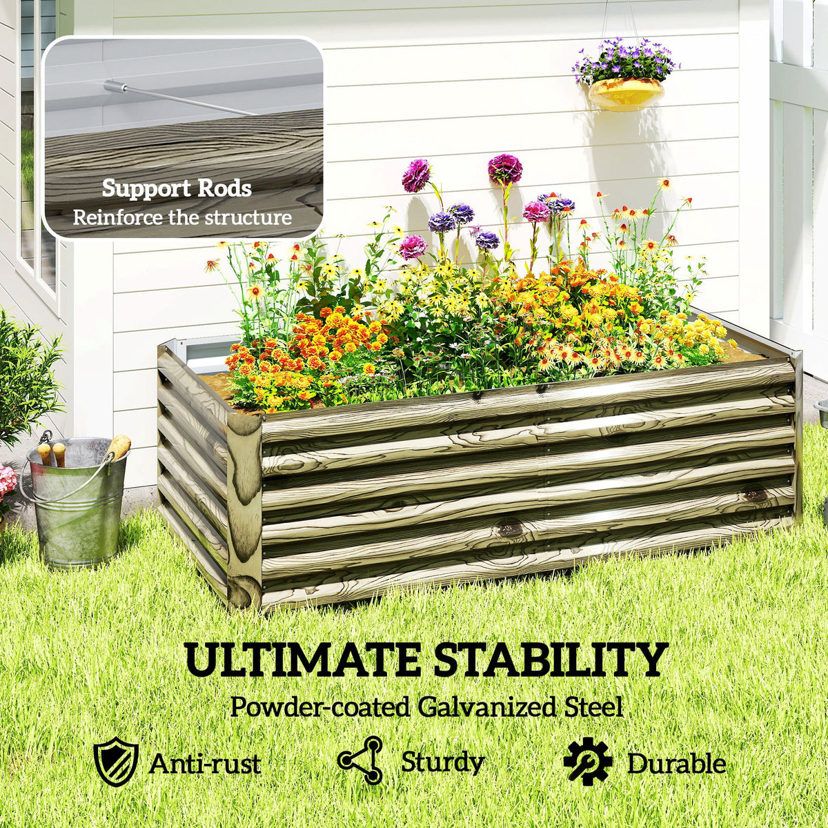 6' x 3' x 2' Galvanized Raised Garden Bed for Vegetables, Light Wood Effect — product view 7