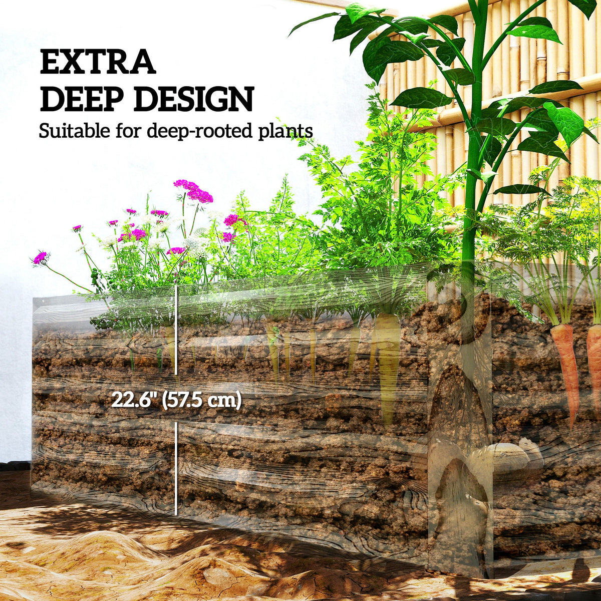 6' x 3' x 2' Galvanized Raised Garden Bed for Vegetables, Light Wood Effect — product view 6
