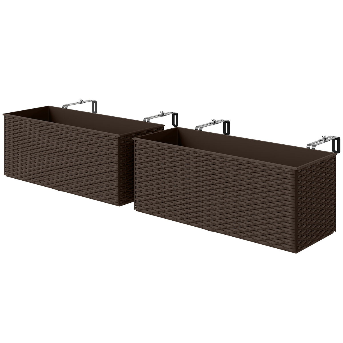 2 Pack 20" Railing Planter Boxes with Hooks and Drainage, Brown — product view 2