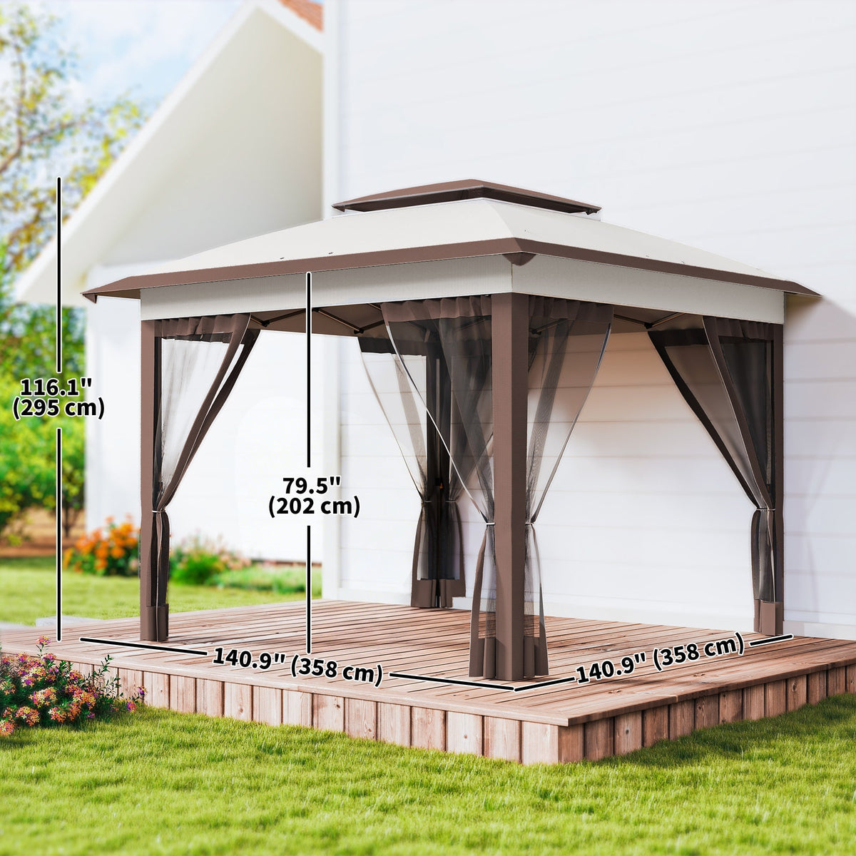 12' x 12' Pop-Up Canopy with Mesh Sidewalls, Adjustable Height, Beige Dark Brown — product view 5