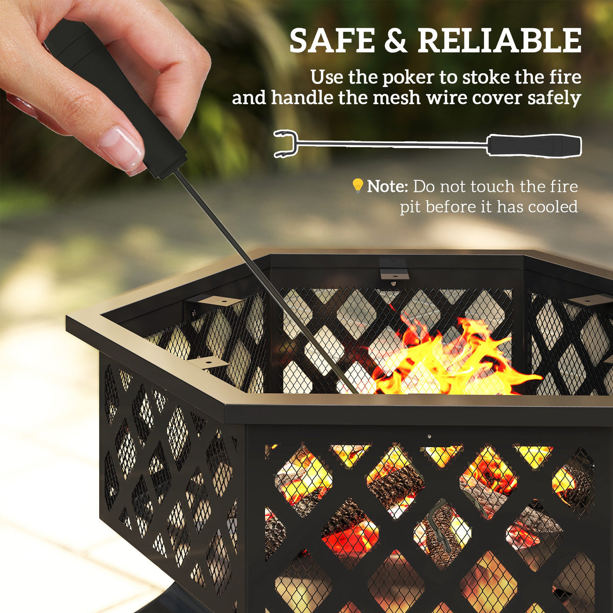 28" Outdoor Fire Pit Grill with Cooking Grate, Fire Poker and Spark Screen Lid — product view 7