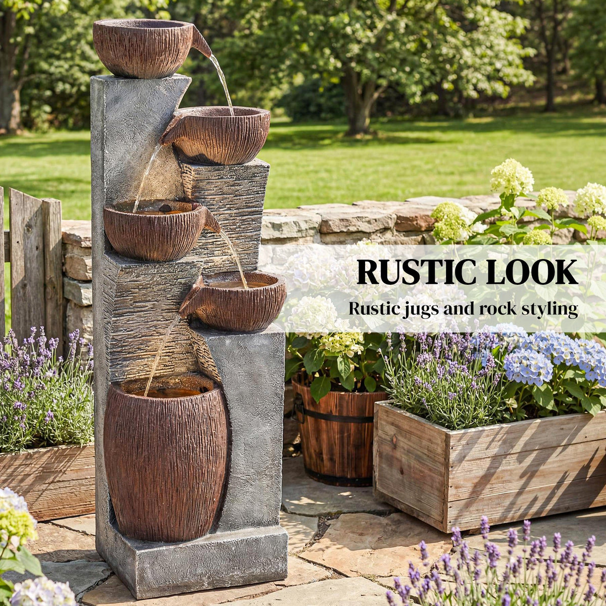 51.2" 5-Tier Water Fountain with LED Lights and Adjustable Flow, Gray/Brown — product view 6
