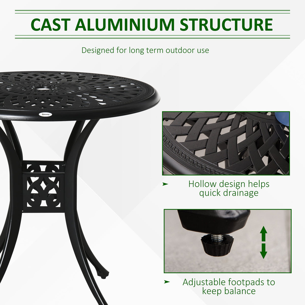 78 cm Round Cast Aluminium Garden Table with Parasol Hole, Black — product view 6