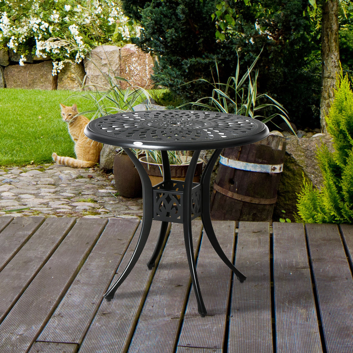 78 cm Round Cast Aluminium Garden Table with Parasol Hole, Black — product view 4