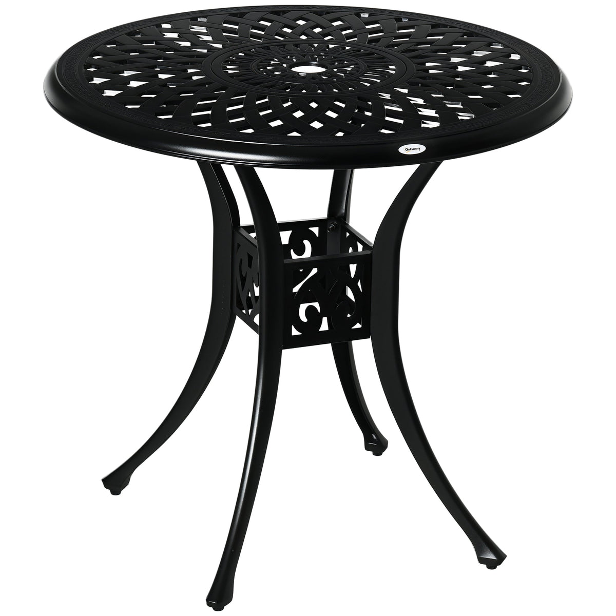 78 cm Round Cast Aluminium Garden Table with Parasol Hole, Black — product view 1