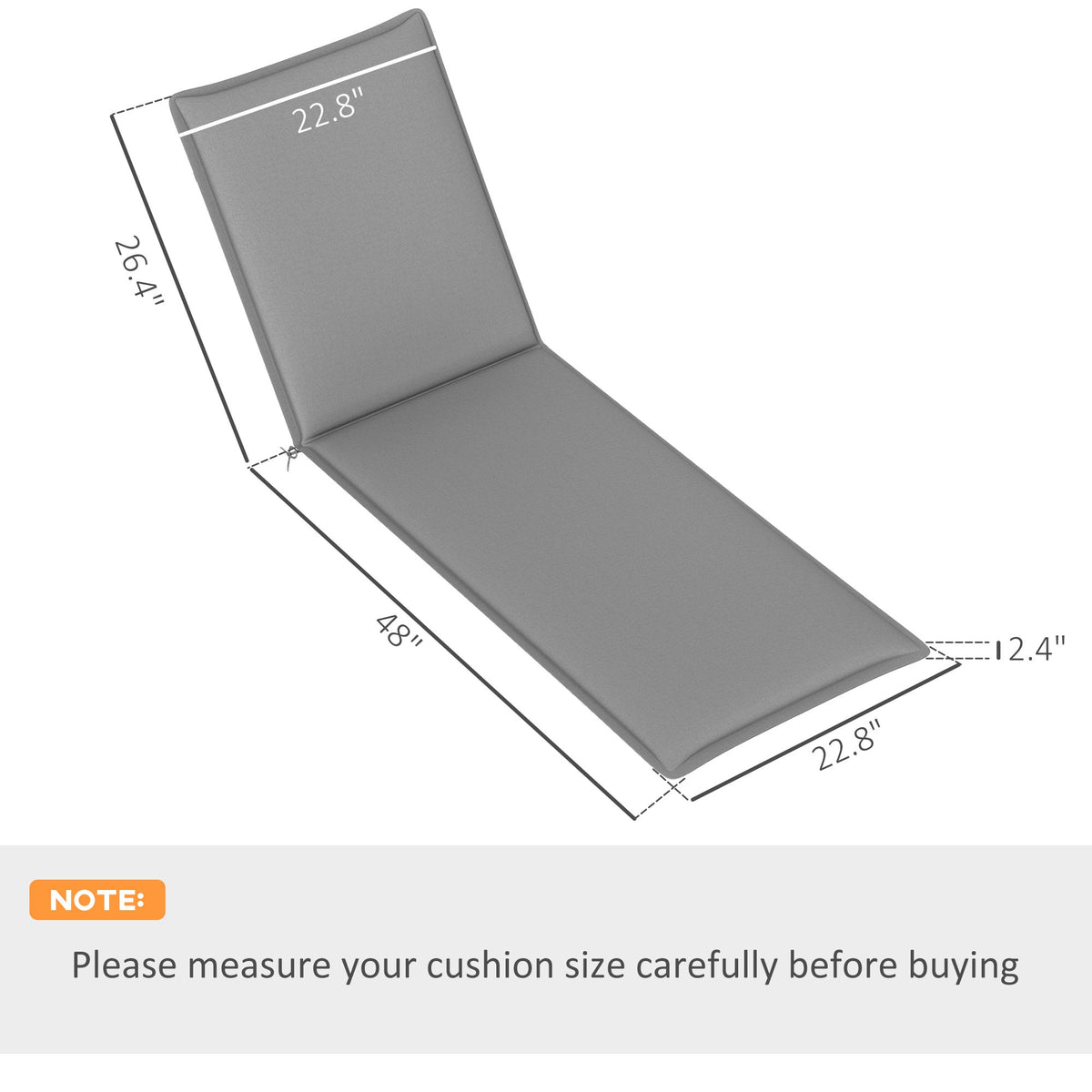 2-Piece Outdoor Lounge Chair Cushions, 76" x 23", Gray — product view 5