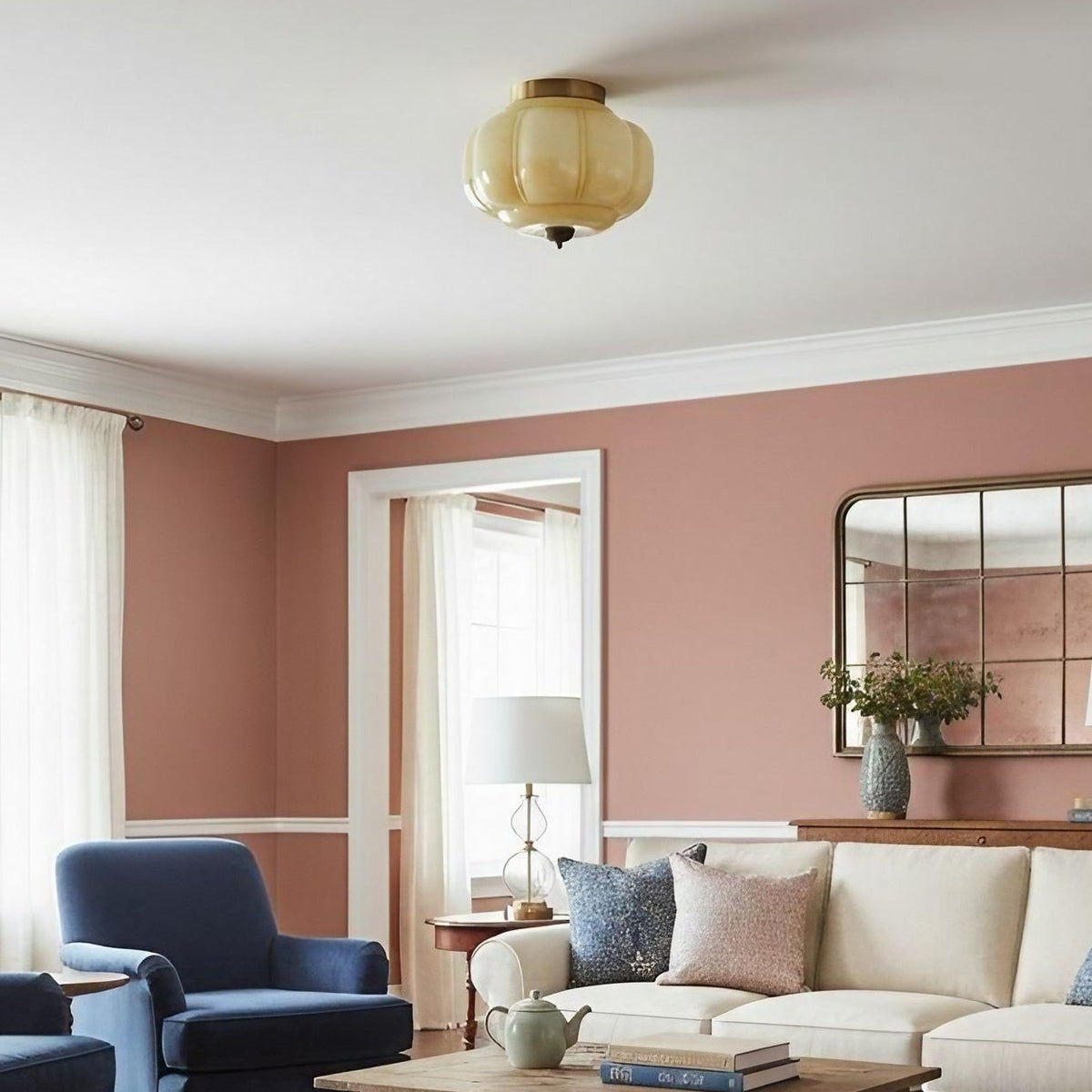 Retro Milk Glass Semi-Flush Ceiling Light, 15 in — product view 5