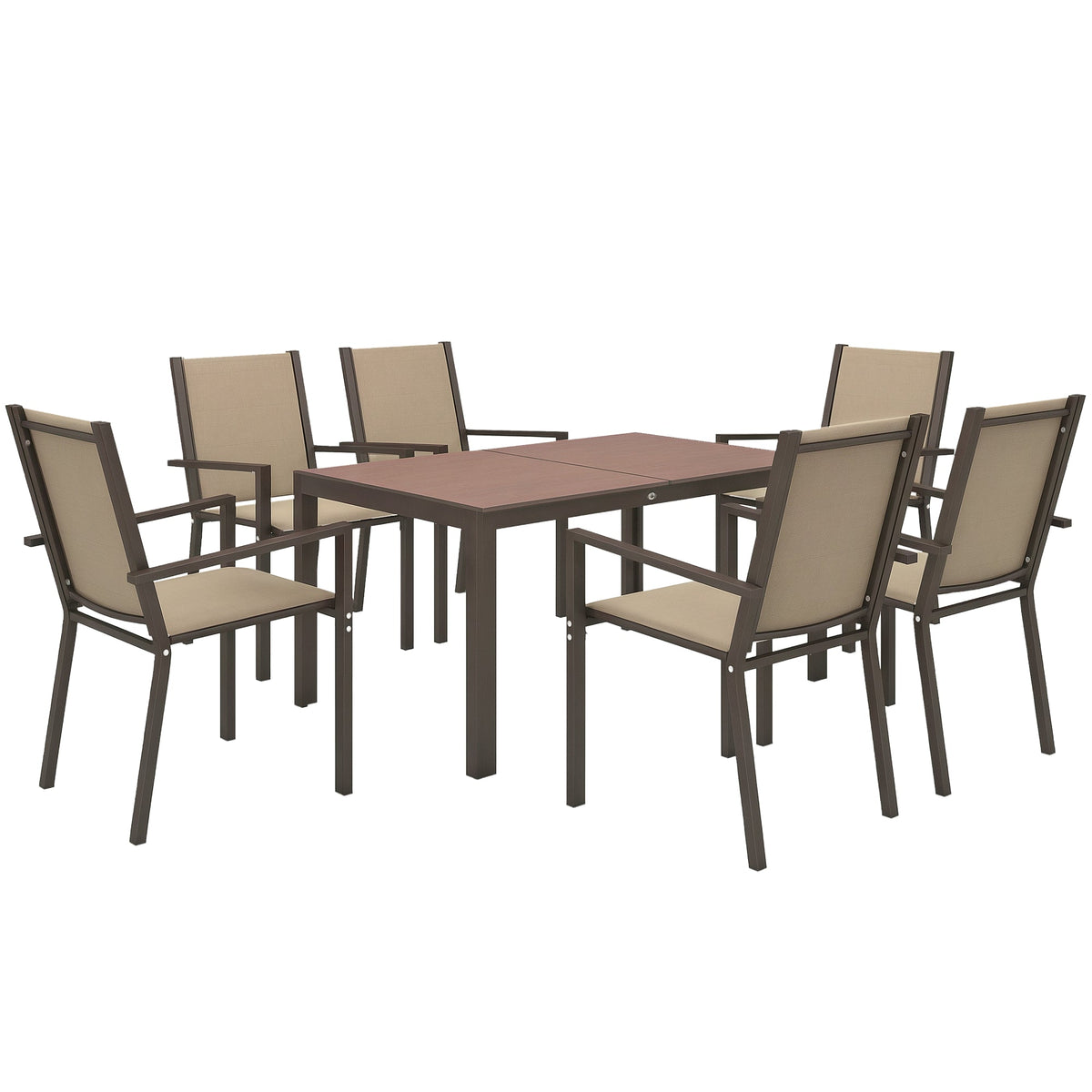 7 Piece Garden Dining Set for 6 with WPC Table & Stackable Chairs, Khaki — product view 1