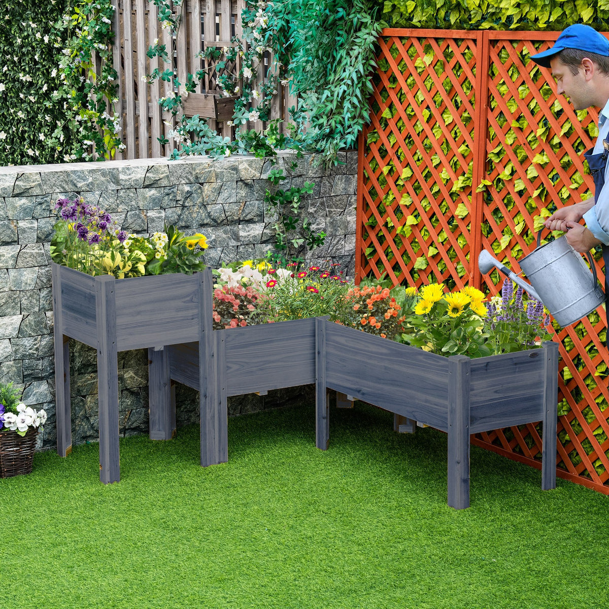 Raised Garden Bed Set of 3 with Legs and Bed Liner, Gray — product view 4