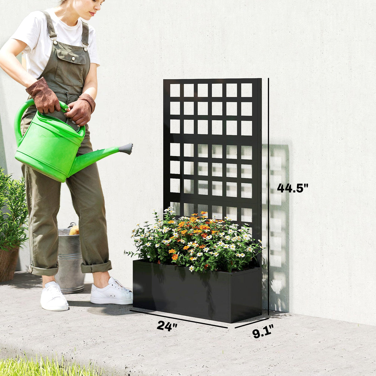 24" x 9" x 44.5" Raised Garden Bed with Trellis and Drainage, Black — product view 5