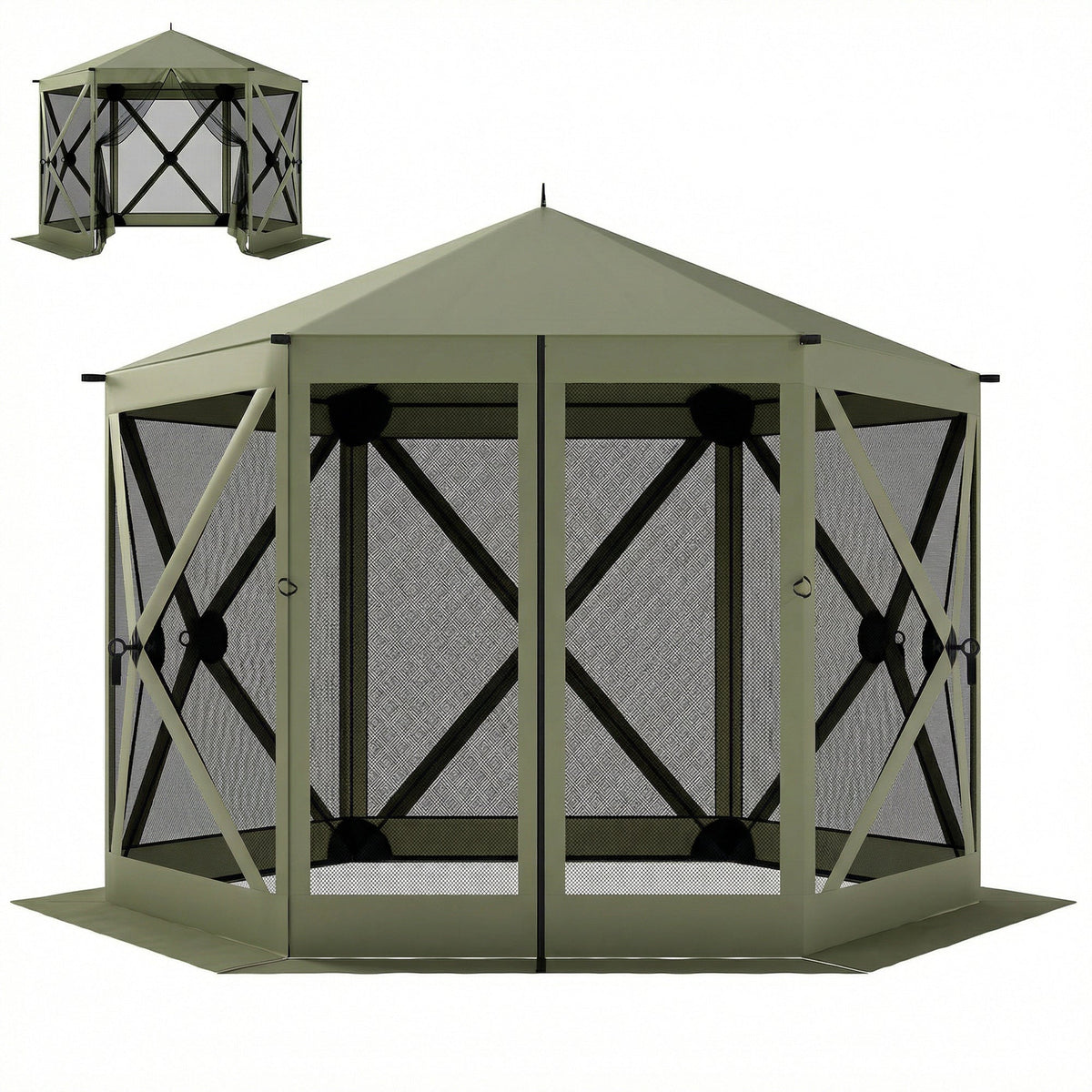 10' x 11' Pop Up Gazebo Screen Tent with Mesh Netting, Dark Green — product view 2