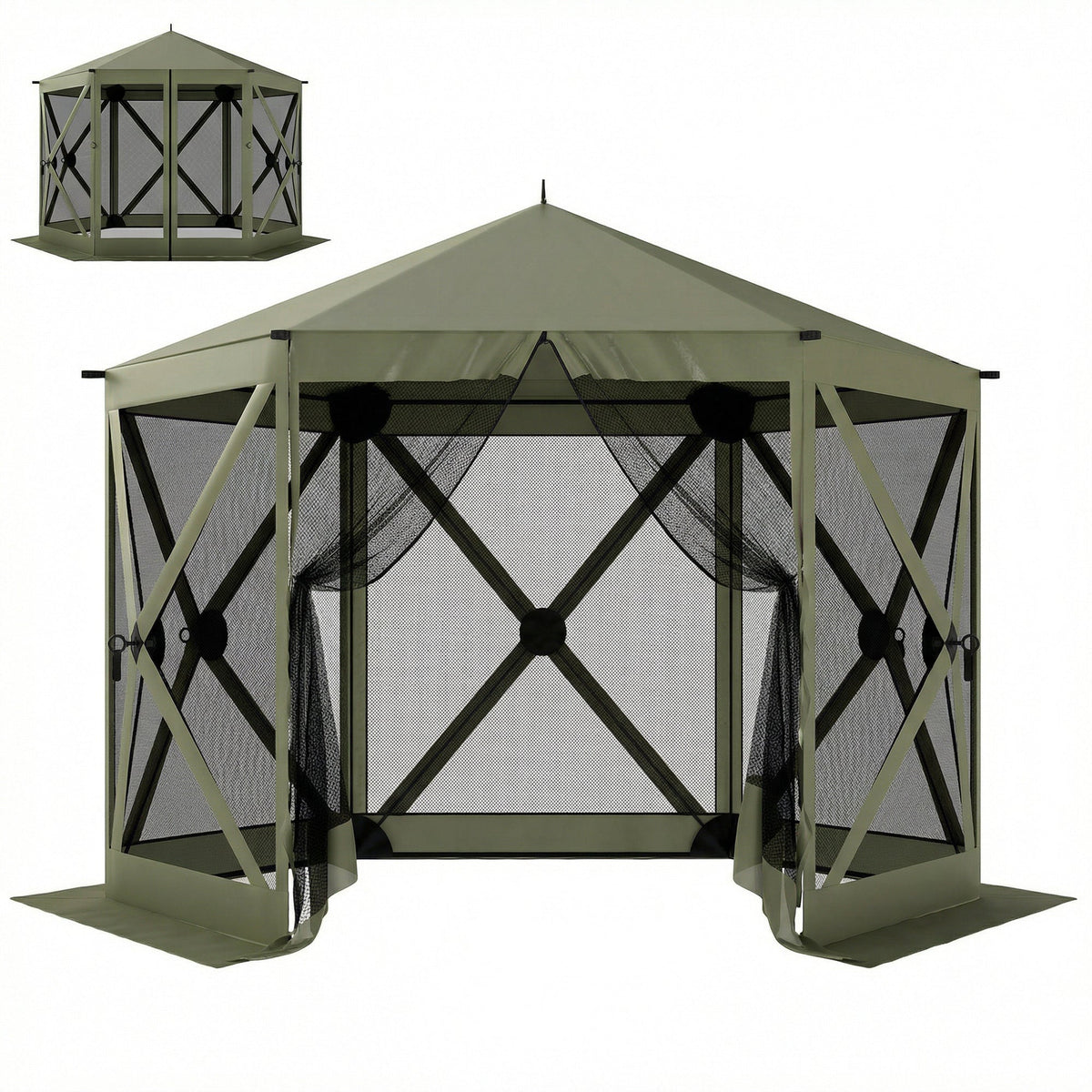 10' x 11' Pop Up Gazebo Screen Tent with Mesh Netting, Dark Green — product view 1