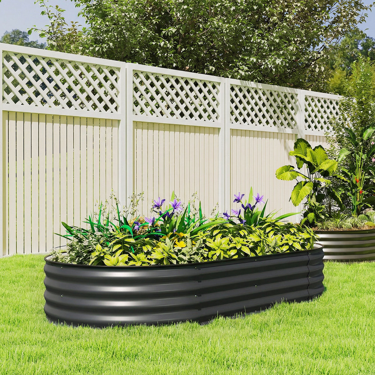 180 x 90 x 30 cm Galvanised Raised Garden Bed with Safety Edging, Dark Grey — product view 3
