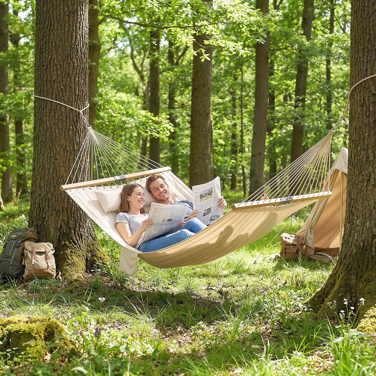 200 x 140 cm Double Hammock with Pillow and Pad, Cream White — product view 4