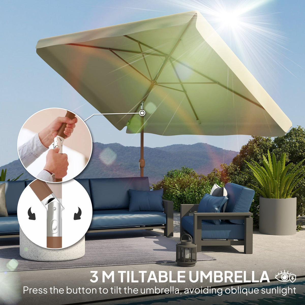 118.1" x 78.7" Patio Umbrella with Crank Handle and Adjustable Angle, Beige — product view 6