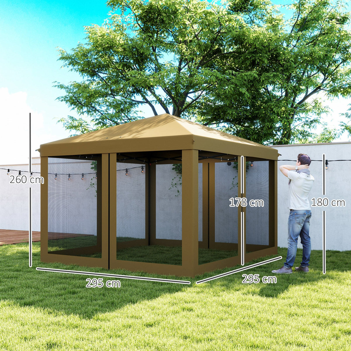 3 x 3m Pop Up Gazebo with Removable Mesh Netting & Carry Bag, Khaki — product view 5