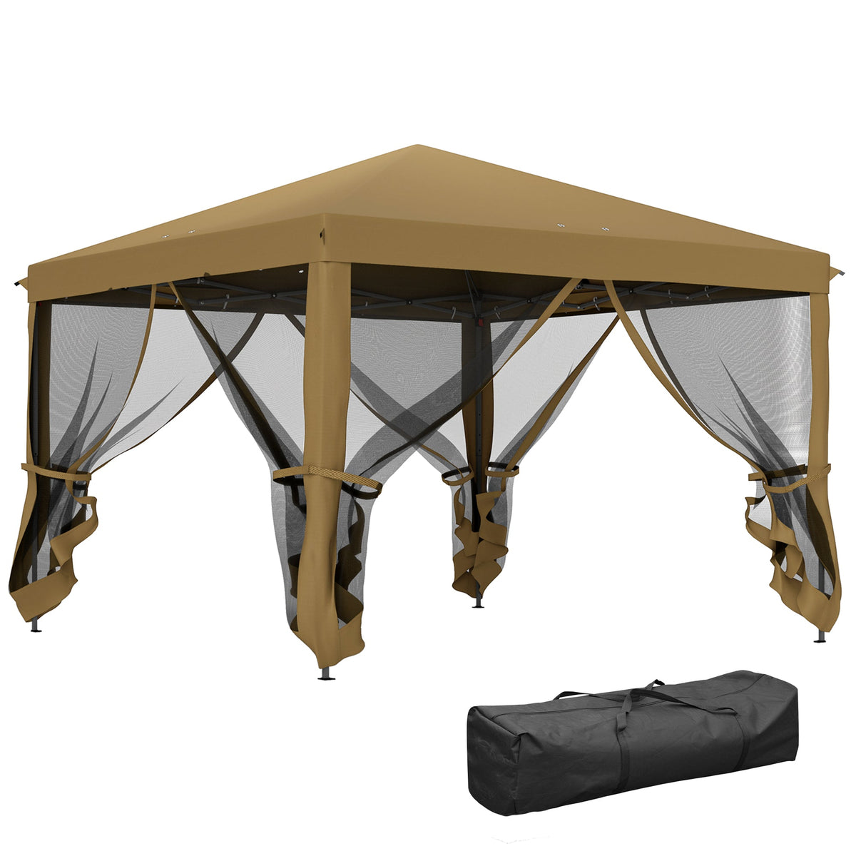 3 x 3m Pop Up Gazebo with Removable Mesh Netting & Carry Bag, Khaki — product view 2