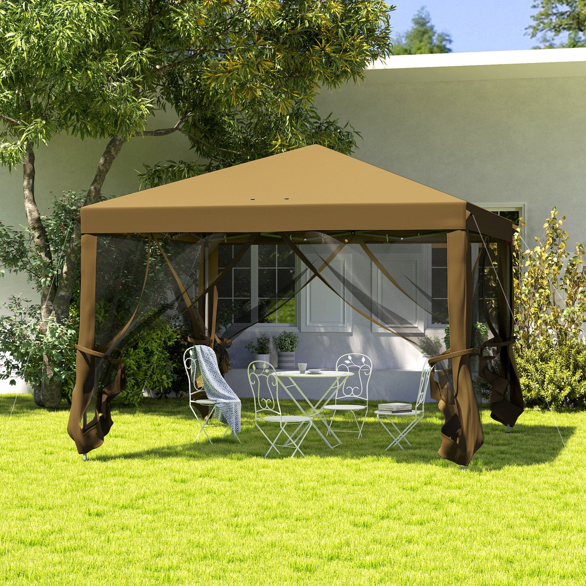 3 x 3m Pop Up Gazebo with Removable Mesh Netting & Carry Bag, Khaki — product view 3