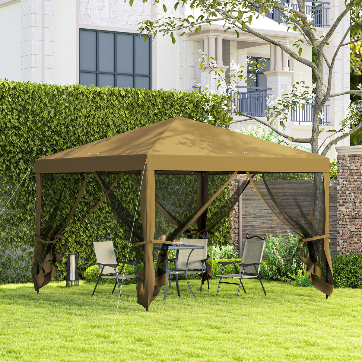 3 x 3m Pop Up Gazebo with Removable Mesh Netting & Carry Bag, Khaki — product view 4