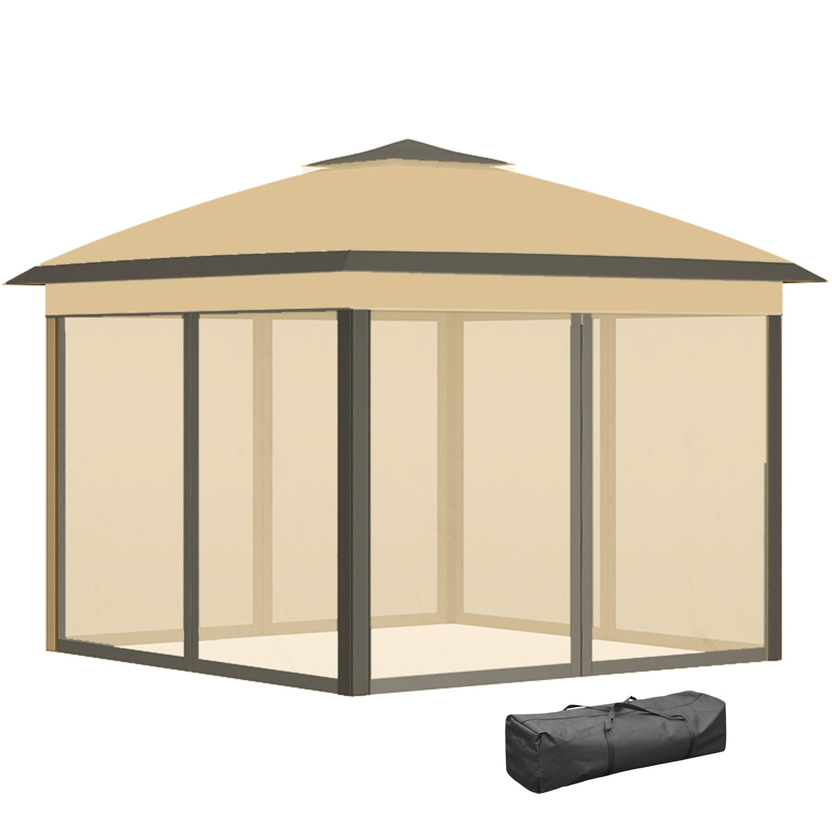 11' x 11' Pop Up Canopy with Double Roof and Mesh Sidewalls, Beige — product view 2