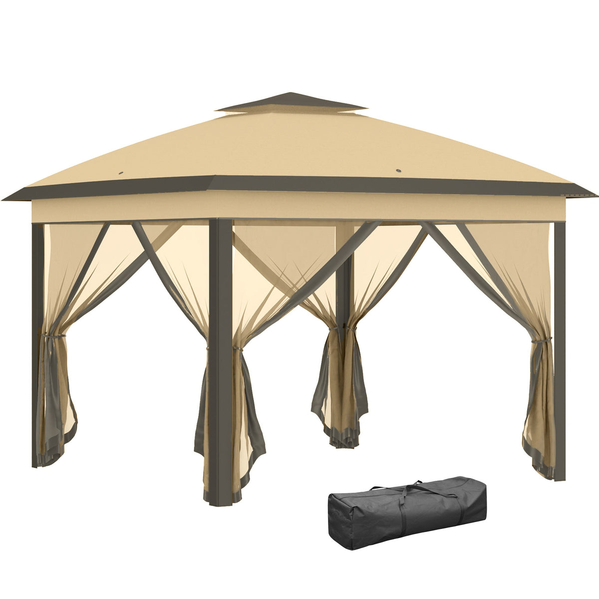 11' x 11' Pop Up Canopy with Double Roof and Mesh Sidewalls, Beige — product view 1