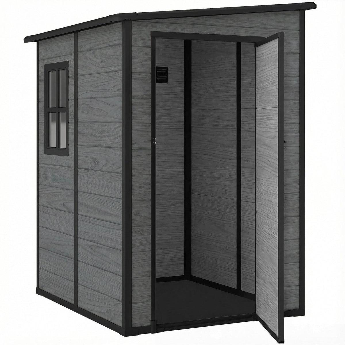 4 x 5FT Plastic Lean-to Garden Shed with Floor, Wood-Effect — product view 2