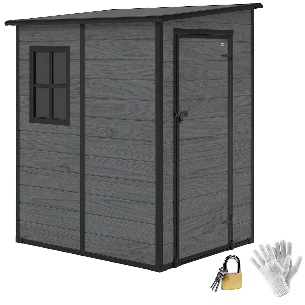 4 x 5FT Plastic Lean-to Garden Shed with Floor, Wood-Effect — product view 1