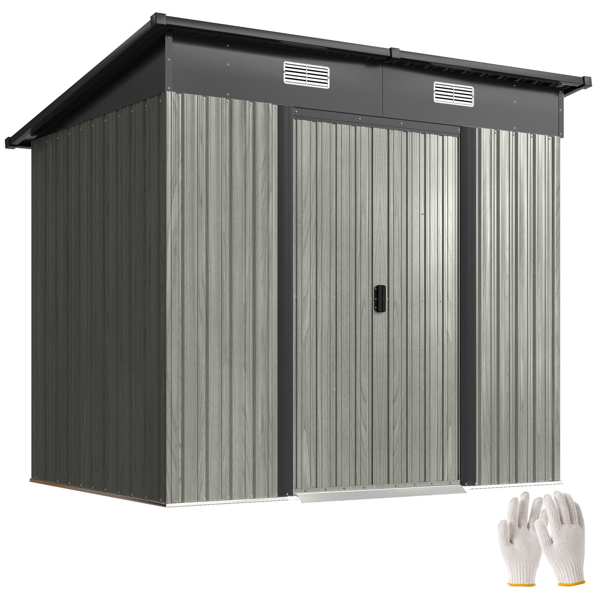 7 x 4 ft Lean-To Metal Shed with Foundation Kit for Bike & Mower, Light Grey — product view 1