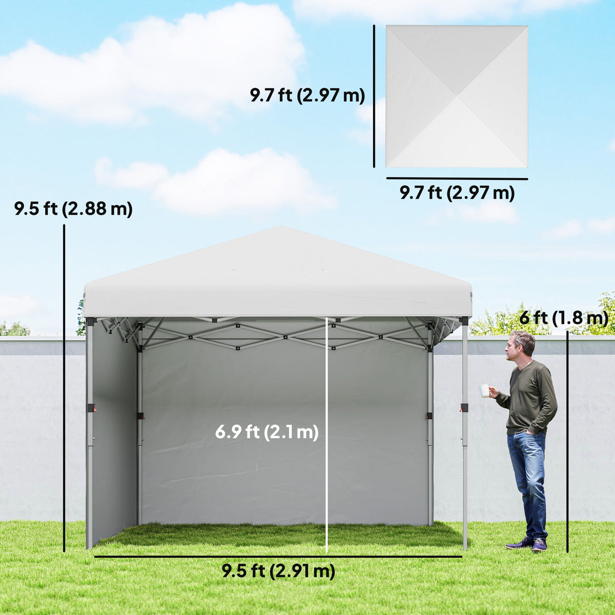 10' x 10' Pop Up Canopy Tent with Sidewalls and Roller Bag, White — product view 5