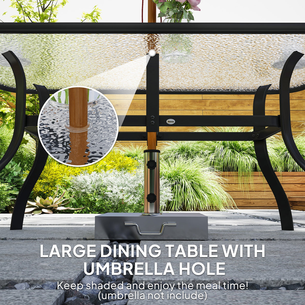 7 Piece Garden Dining Set with Glass Top Table & 6 Cushioned Chairs, Black — product view 6