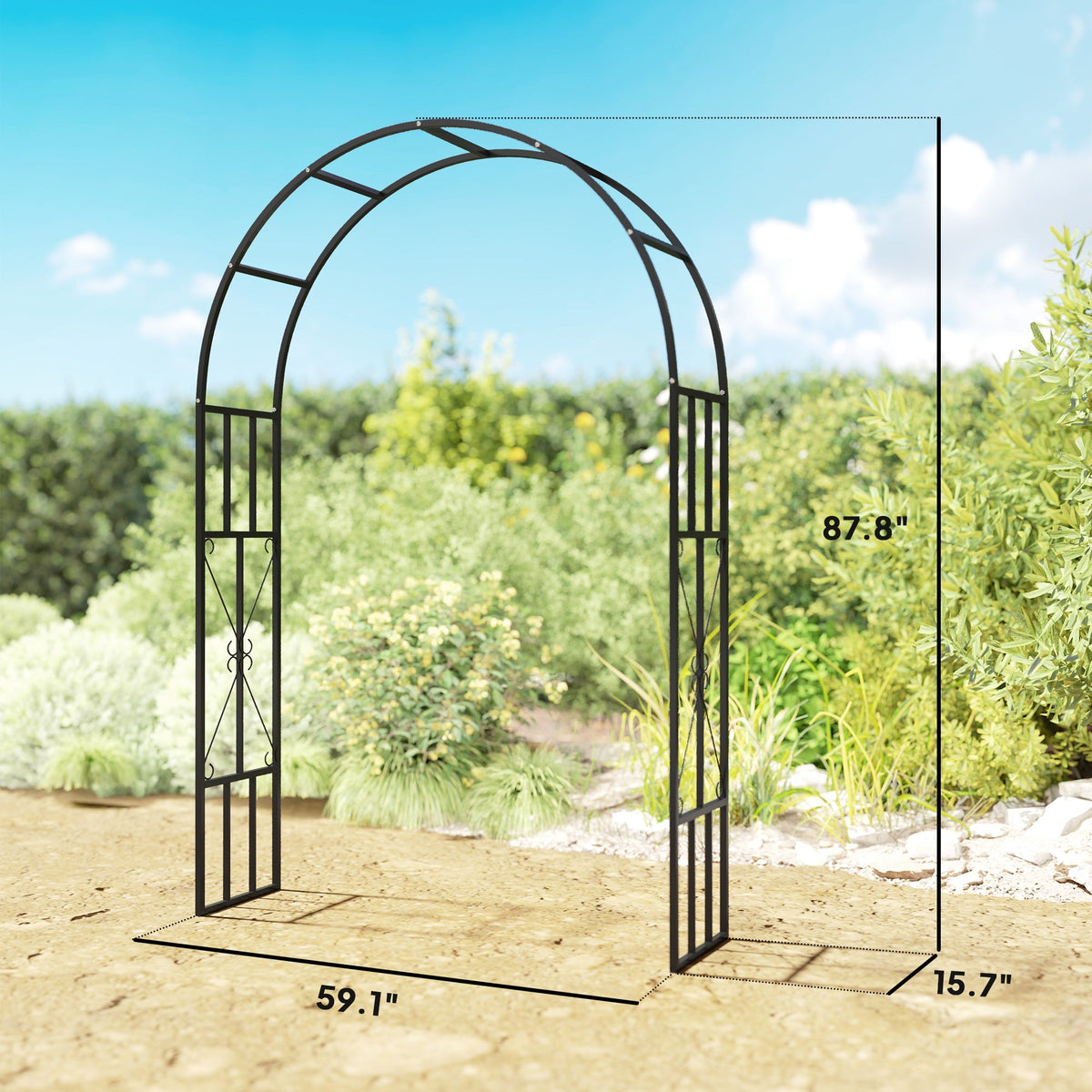 7.3ft Steel Garden Arch Trellis for Climbing Plants Roses Wisteria Vines, Black — product view 5