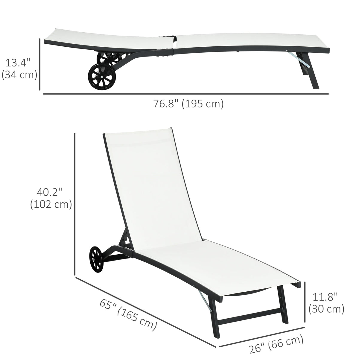 Set of 2 Outdoor Lounge Chairs with Wheels and Mesh Seat, Cream White — product view 5