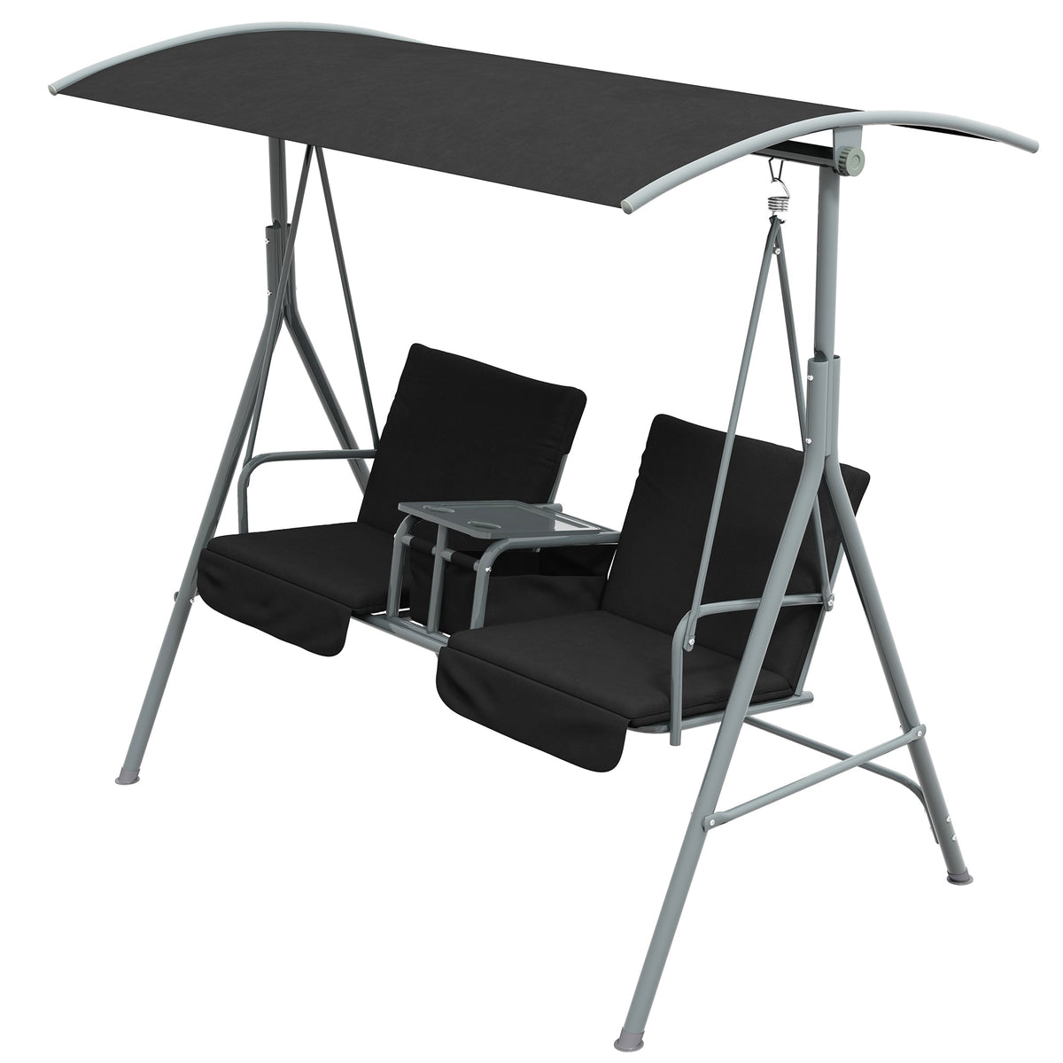 2 Seater Garden Swing Chair with Tilting Canopy, Tray & Storage Bag, Black — product view 2