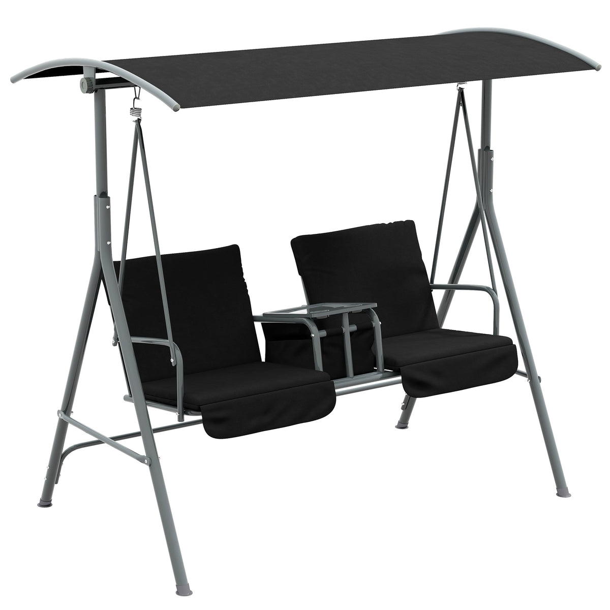 2 Person Porch Swing with Adjustable Canopy, Table and Storage Bag, Black — product view 1