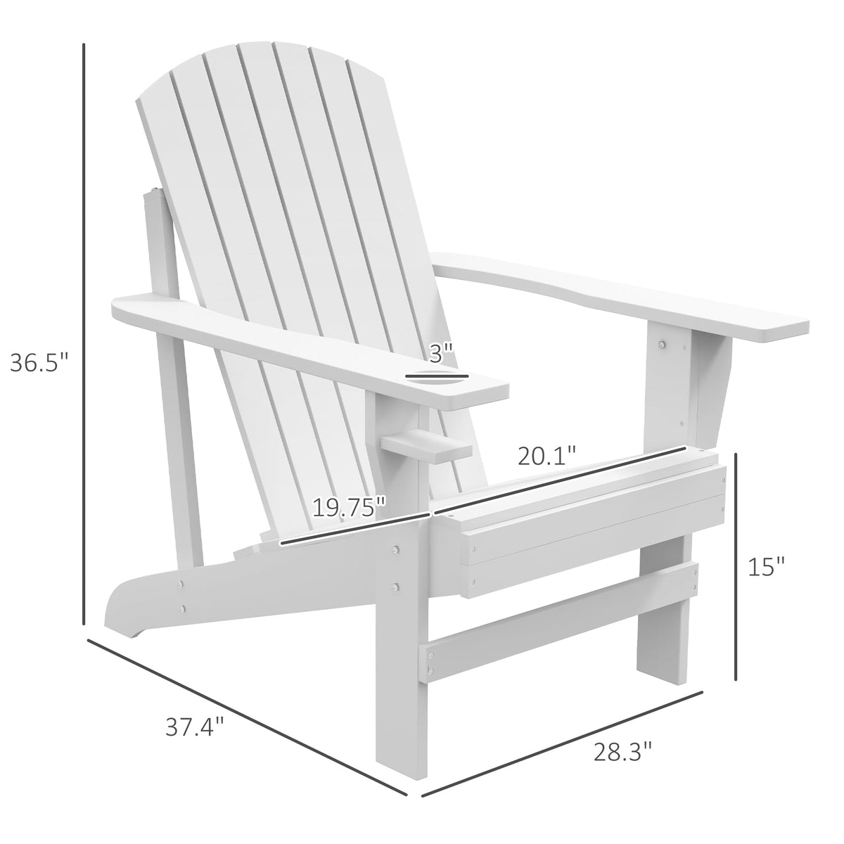 Wooden Adirondack Chair with Cup Holder, White — product view 5