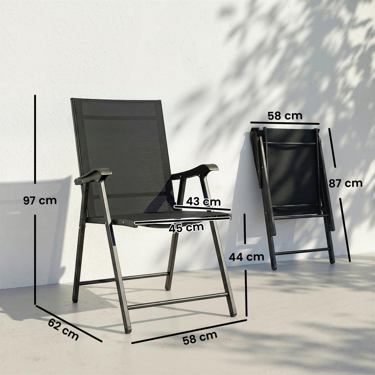 Set of 4 Folding Garden Chairs with High Back and Armrests, Black — product view 5