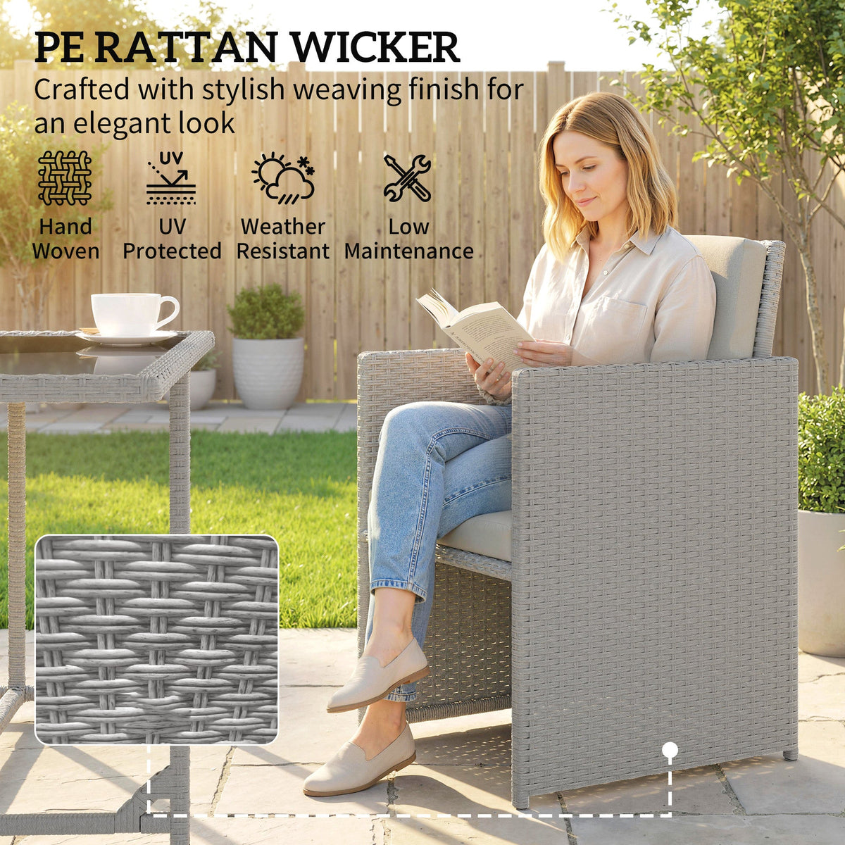 8 Seater Rattan Cube Garden Dining Set with Cushions, Light Grey — product view 7