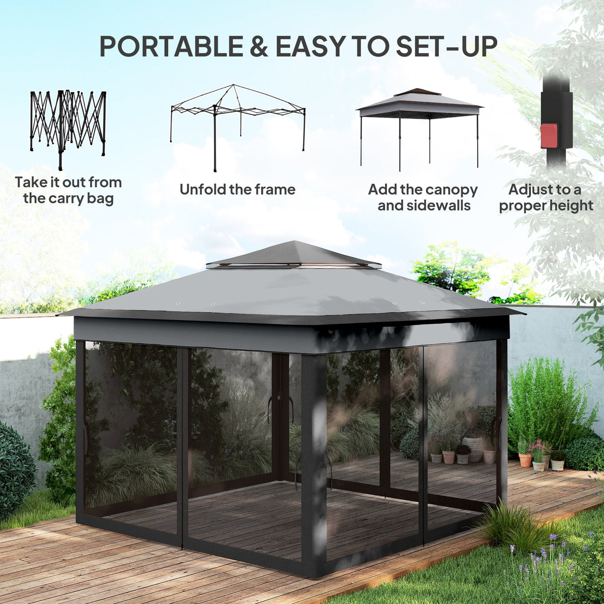 10.7 x 10.7ft Pop-Up Gazebo with Mesh Curtains & UV30 Roof, Dark Grey — product view 6